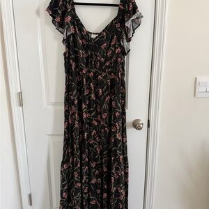 Ava & Viv Black Maxi Dress with Pink Floral Print